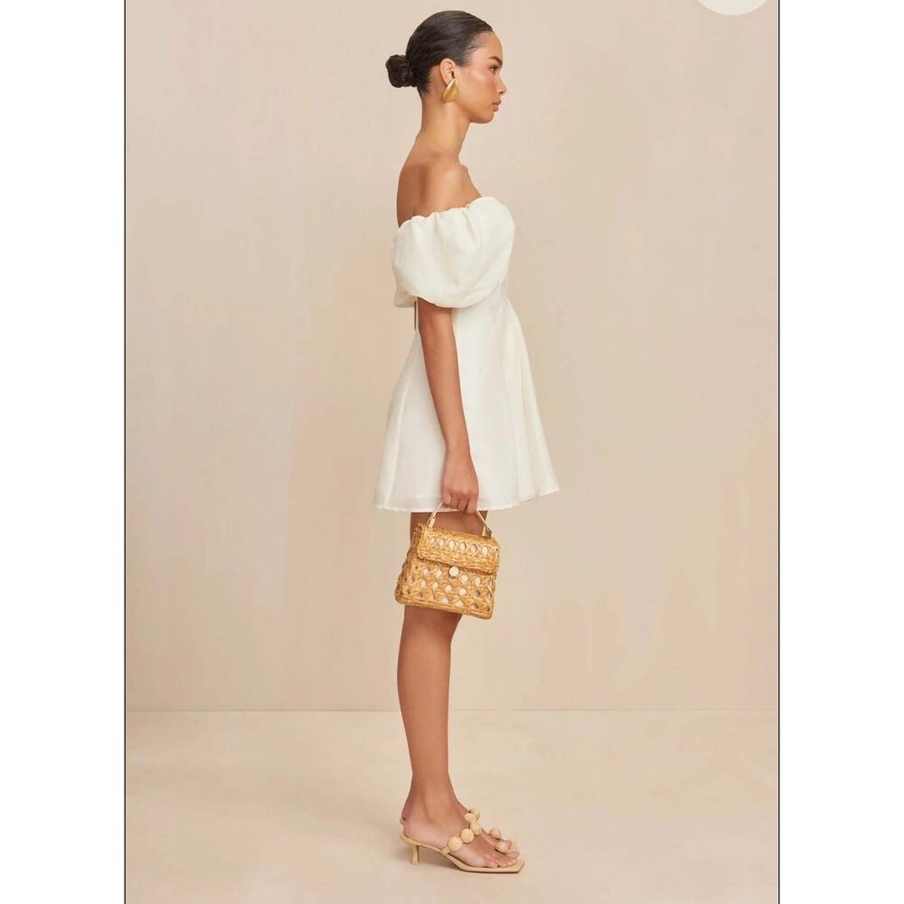 Cult Gaia Lissett Mini Dress Off White Cream Puffy Sleeve Fit & Flare Medium - Picture 10 of 11